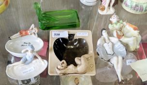 Heinrich Hoffman green satin and clear glass personal ashtray adorned with 1920s nude female