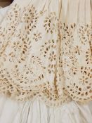 Christening gown with Ayrshire lace insert in bodice (with rust marks), another christening gown and