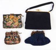 Vintage 1930's/40's black evening bag labelled 'A Genuine Corde Product, made in England' with