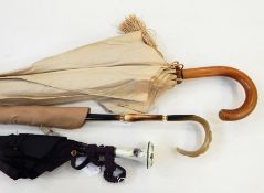 Vintage umbrella with a guilloche enamel handle, in cream with decoration of violets, another