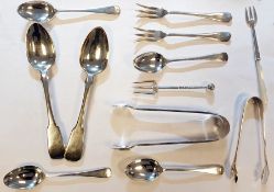 Small quantity of assorted silver to include; pickle forks, sugar tongs, teaspoons and an