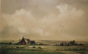 John Snelling (b.1924) Watercolour Cottages in landscape, signed lower right, 24.5 x 39.5 cm