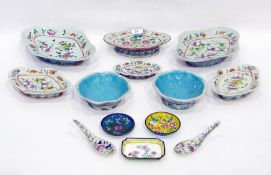 Six Chinese porcelain lobed quatrefoil footed dishes in sizes, painted with famille rose style
