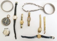 Quantity of lady's watches, various and a black dial compass in a glass casket