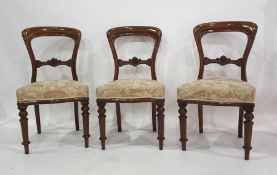 Set of six mahogany bar back dining chairs with serpentine front, upholstered seats, turned front
