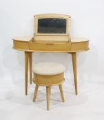 Twentieth century oak dressing table and stool on tapering cylindrical supports