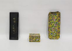 Canton enamel yellow ground part desk-set comprising a shaped rectangular tray and a rectangular box