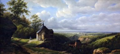 Ross Stefan (1934-1999) Oil on board Figures in extensive landscape, signed lower left, 29cm x 59cm