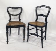 Two ebonised mother-of-pearl inlaid, cane seated bedroom chairs (2)