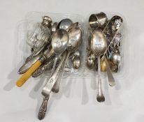 Quantity of miscellaneous silverware to include various spoons, napkin rings, scent bottle, etc,
