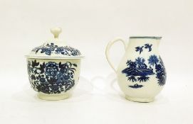18th century Worcester porcelain printed blue and white sugar bowl and cover, 12cm high and a milk