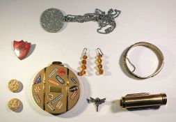 Pygmalion 1952 Happy Landing compact decorated with luggage labels, costume jewellery, other