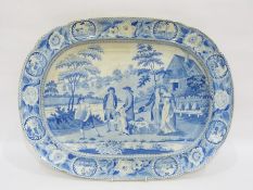 Staffordshire pottery blue and white transfer-printed oval serving dish printed with 'The Beemaster'