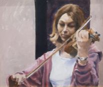 Eric Masefield (20th Century) Oil on Board Study of a violin player, signed lower right, 34 x 39 cm