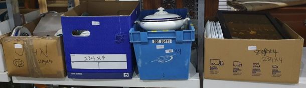 Four boxes of various ceramics including some Bohemian gilt-edged fruit decorated bowls and