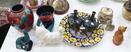 Group of Poole pottery to include 'Volcano' pattern vase, 15cm high, four shaped rectangular