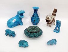 Various items of turquoise glazed pottery to include a Middle Eastern compressed vase and cover,