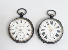 Gentleman's silver open face pocket watch, enamelled dial with Roman numerals with subsidery