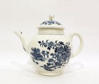 18th century Worcester porcelain printed blue and white teapot and cover, circa 1770, printed blue