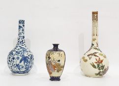 Japanese Satsuma bottle vase, six-character mark, enamelled and gilt with birds in flight amongst