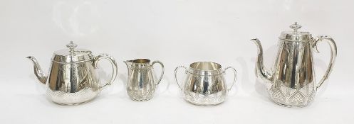 EPNS teaservice,  eastern style decoration, comprising teapot, hotwater jug, sugar bowl and cream