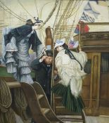 20th century school  Oil on board 19th century shipping scene, passenger embarking, unsigned, 59.5cm
