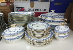 Part dinner service by Wedgwood, blue and white classical design with swags, to include dinner
