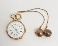 Lady's 18ct French gold open faced faced pocket watch, enamelled dial with roman numerals, Swiss
