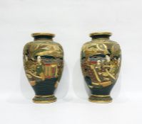 Pair of Japanese satsuma oviform vases, red character mark to each, gilt and enamelled with
