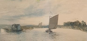 In the manner of Robert Winchester Fraser (1848-1906) Watercolour Sailing barge, unsigned 15 x 30.
