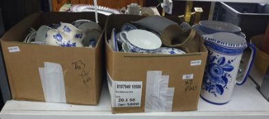 Two boxes and others of mainly blue and white patterned china of various designs