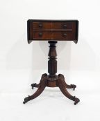 Antique rosewood and crossbanded drop leaf work table with two end drawers on turned and reeded