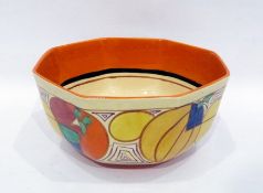 Clarice Cliff 'Fantastique', Wilkinsons & Co octagonal section orange Melon pattern bowl, circa