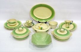 Clarice Cliff Newport Pottery Art Deco green banded part dinner service, circa 1930, printed black