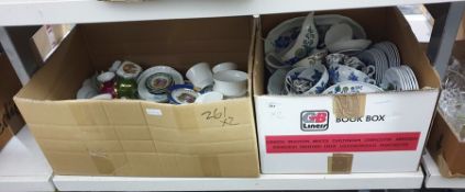 Two boxes of ceramics including part service by Copeland with blue peony and tulip pattern and other