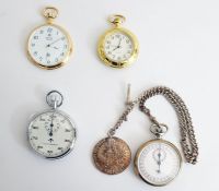 Modern Royal London gilt open face button winding pocket watch, another modern quartz pocket watch ,