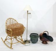 WITHDRAWN Modern standard lamp, a bamboo-framed chair, a copper coal bucket, etc (5)  Condition