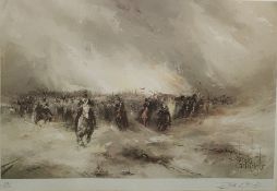 After David Cartwright (20th century)  Pair limited edition colour print  Battle scene, 189/850,