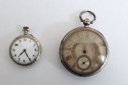 Victorian silver pocket watch, key winding, subsidery second hand dial , 1892 with a small silver