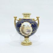 Coalport blue ground two handled oviform vase, circa 1900, printed green marks, gilt pattern no.