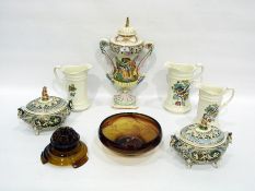 Garniture of Capodimonte porcelain, 20th century, printed and painted marks, 41cm high,
