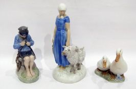 Two Royal Copenhagen figures and a Bing und Grondahl figure, printed green and blue marks,