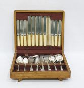 Oak canteen with a quantity of EPNS and other table flatware
