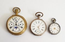 Gentleman's open-faced multi-enamel dial pocket watch in a gilt metal case, a lady's silver cased