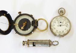 Miliper Swiss brass cased pocket compass B-L no.31241 1915, a white metal stopwatch and an ARP