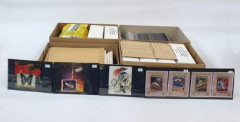 Four boxes of stock cards, approx 500-600, 20 packets Prinz hinges, quantity of flimsy protectors,