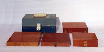 Quantity of fishing flies in two boxes, two further empty double section fly boxes and tackle box