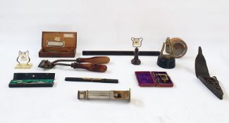 A quantity of tools and other items, to include a set of scales, a magnifying glass, compasses and