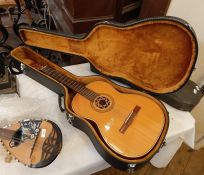 Hagstrom Isabella six-string classical guitar made in Sweden, in hard case and folding footstool