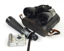 Lieberman & Gortz 25x52 monocular, various binoculars and other camera items (1 box)  Condition